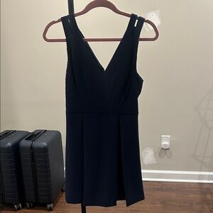 navy blue mini dress with lace details